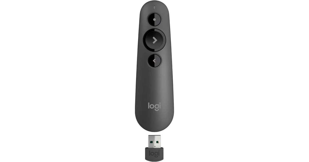 Logitech Wireless Presenter R500s, PowerPoint Clicker with Laser Pointer, Wireless Presentation Clicker Remote - Graphite