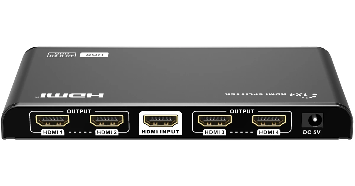 Lenkeng LKV314HDR HDMI Splitter 1 HDMI™ to 4 HDMI™ 4K 60Hz HDR Displays Simultaneously. Apply for STB, DVD, Media Player, Laptop, D-VHS and other HD-Player devices. It's compatible with HDMI™ 3D and 4Kx2K.