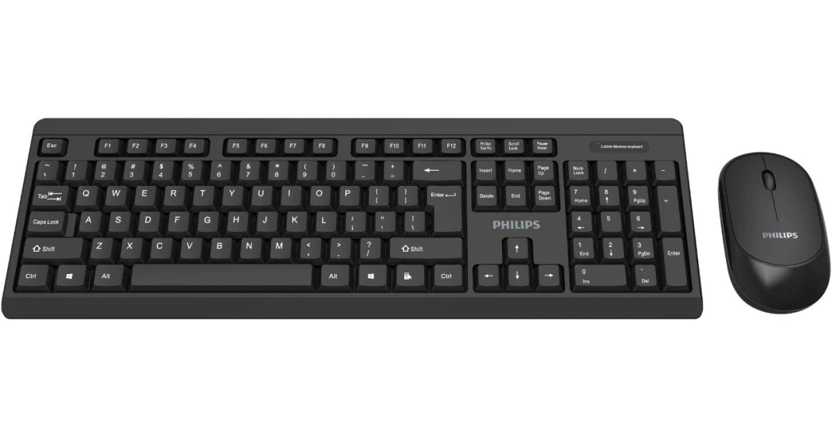 Philips MK324 Wireless Keyboard and Mouse Combo | Ambidextrous, Low-Profile | Adjustable DPI Mouse, Full-Sized Keyboard, | Plug and Play for Windows, Laptop, PC or Notebook