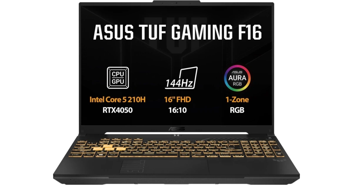 ASUS TUF F16 (2025) FX607VU Intel Core 5 210H 8-Cores w/ Nvidia RTX 4050 6GB DDR6 & 16" IPS 144Hz Display - Black
