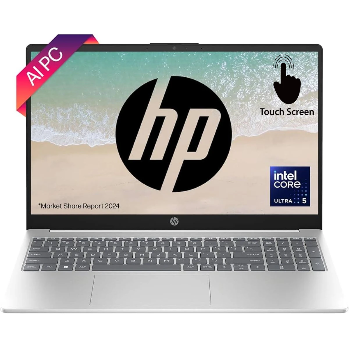HP Laptop 15-fd0154wm (2025) NEW Intel Core Ultra 5 125H 14-Cores w/ High-Performance Processor & DDR5 Memory & Touch Screen - Natural silver