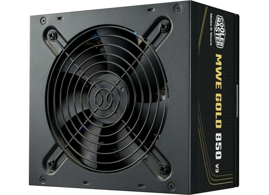 Cooler Master MWE V3 Series 850W Gold Non-Modular Power Supply - Active PFC - ATX Version: ATX 12V Ver. 3.1 - Input Frequency: 50-60Hz - Fan Size: 120mm - Fan bearing: HDB - Fan Speed: 2400RPM - 80 PLUS Gold - MTBF: >100,000 hours