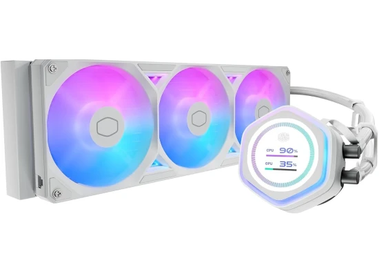 Cooler Master Atmos II 360 LCD AIO CPU Liquid Cooler – 360mm Radiator, Customizable LCD Display, 3X ARGB PWM Fans, Dual-Chamber Pump, Ultra-Quiet Performance, AMD AM5/AM4 & Intel LGA 1851/1700, White