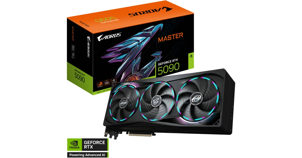GIGABYTE AORUS GeForce RTX 5090 MASTER Graphics Card, 32GB GDDR7 512-Bit Memory, 2655 MHz Core Clock, 21760 CUDA Cores, PCI Express 5.0