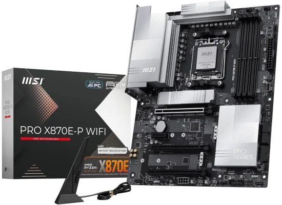 MSI PRO X870E-P WiFi 7 Motherboard, ATX - Supports AMD Ryzen 9000/8000 / 7000 Processors, AM5-60A SPS VRM, DDR5 Memory Boost (8200+ MT/s OC), PCIe 5.0 x16 & 4.0 x16, M.2 Gen5, Wi-Fi 7, 5G LAN