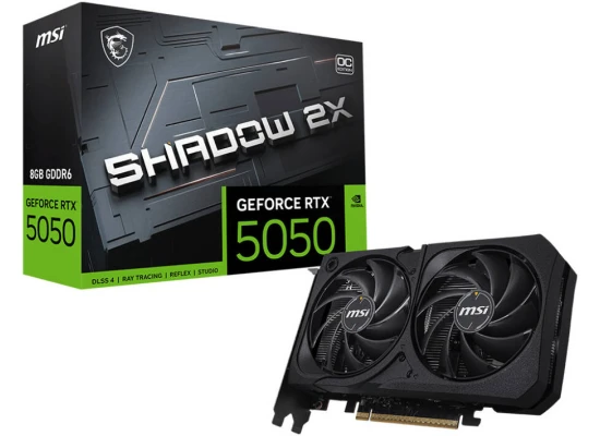 MSI GeForce RTX 5050 8G SHADOW 2X OC 8GB Graphics Card, GDDR6 128-Bit Memory, 2602 MHz Engine Clock, 20 Gbps Memory Clock, 2560 CUDA Cores, PCI Express Gen 5 x16