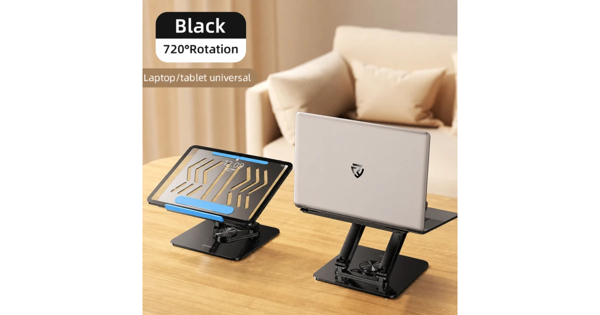 RTAKO RS-CP84 Laptop Stand 2-Level Adjustable Laptop Stand With 360 3D Roating Base - Black