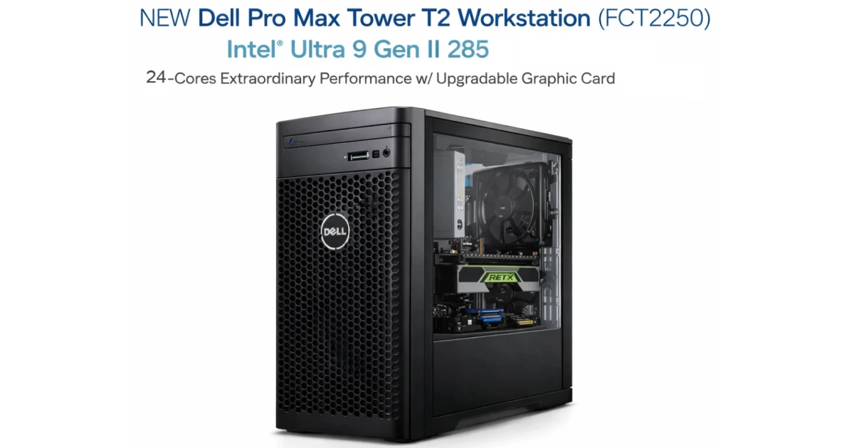 Dell Pro Max Tower T2 Workstation FCT2250 (2025) NEW Intel® Ultra 9 Gen II 285 vPro 24-Cores Extraordinary Performance w/ Upgradable Graphic Card & 3 Years Warranty - Black