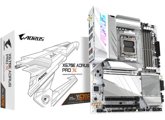 GIGABYTE X670E Aorus Pro X AM5 ATX Motherboard, AMD X670 Chipset, 4x DDR5 DIMM Slots, Up to 256GB Max Memory, Wi-Fi 7 & BT 5.3, 1x PCIe 5.0 x16, 4x M.2 Slots, White
