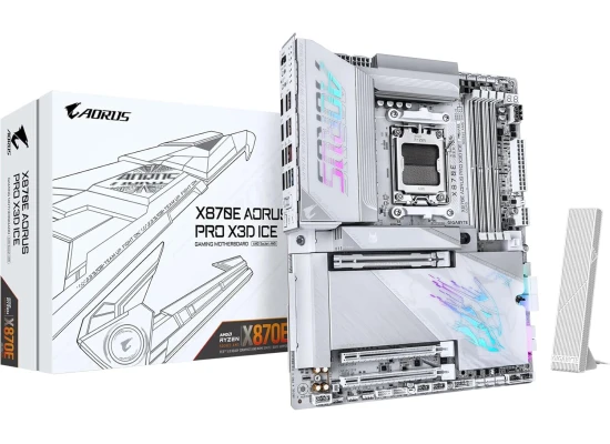 GIGABYTE X870E AORUS PRO X3D ICE ATX AM5 Motherboard, AMD X870E Chipset, 4x DDR5 DIMM Slots, Up to 256GB Max Memory, 1x PCIe 5.0 x16 with PCIe UD Slots, 4x M.2 Slots
