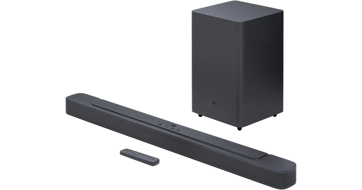 JBL Bar 2.1 Deep Bass Soundbar, 300W Total Speaker Power, USB Port Type A, 4x Race Track Drivers, 2x 1" Tweeter (Soundbar) 6.5" (Subwoofer), Bluetooth 4.2 Connectivity, Black