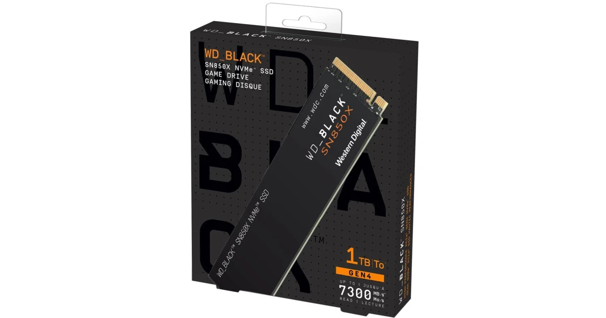 WD BLACK SN850X 1TB NVMe Gen4 PCIe M.2 2280 SSD Internal Solid State Drive up to 7,300MB/s