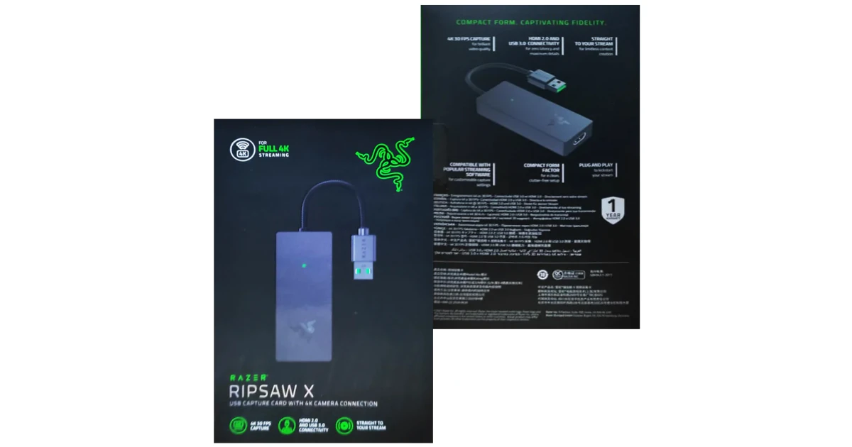 Razer Ripsaw X USB Capture Card 4K 30FPS OBS & Streamlabs For Streaming Gaming Video Conference HDMI 2.0 & USB 3.0