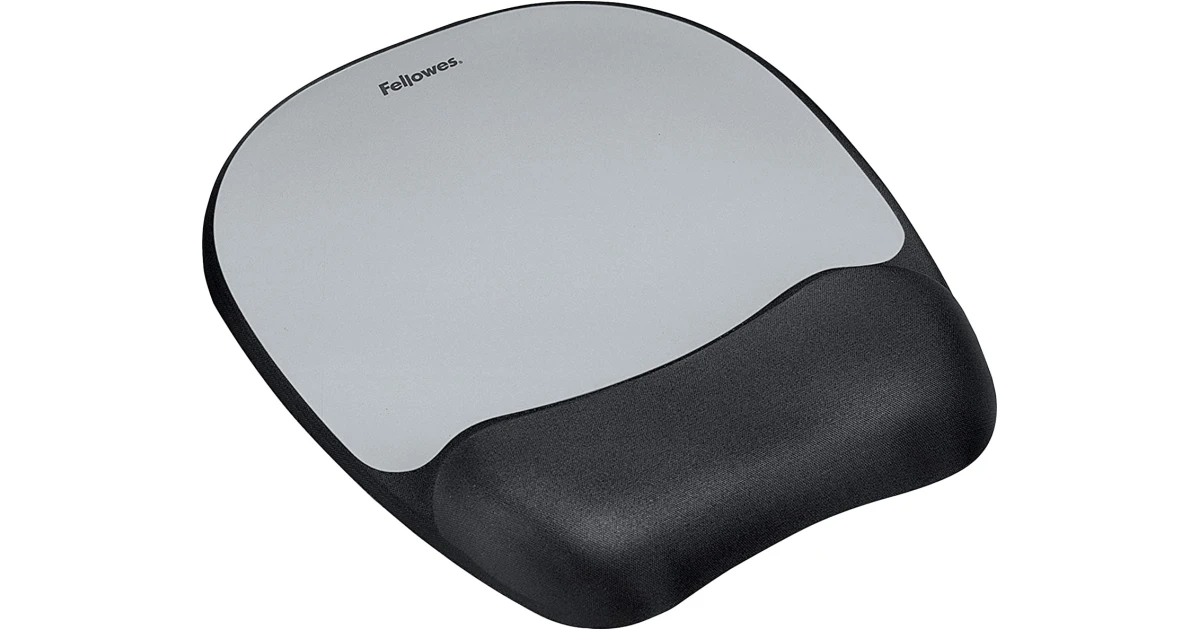 Fellowes Memory Foam Mousepad Wrist Support Silver Streak Durable Jersey Covering