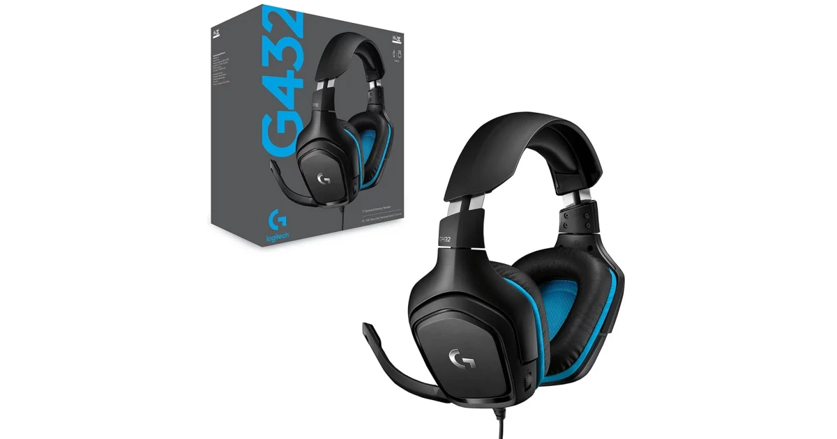 Logitech G432 Wired Gaming Headset, 7.1 Surround Sound, DTS Headphone:X 2.0, Flip-to-Mute Mic, PC (Leatherette) Black/Blue