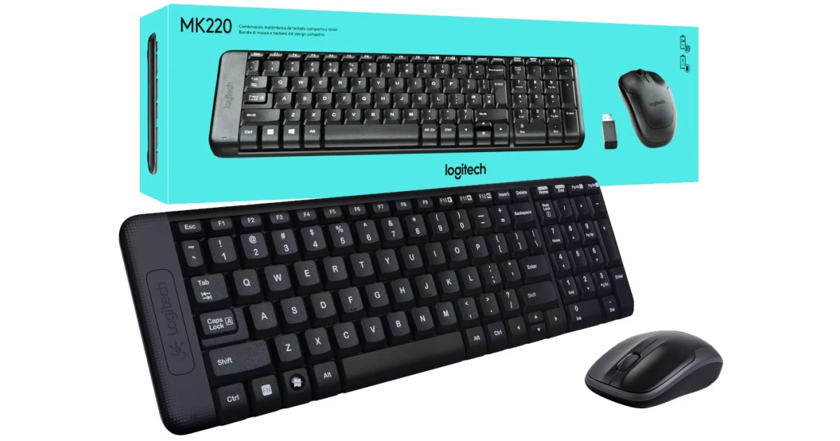 Logitech MK220 Compact Wireless Keyboard & Mouse Set for Windows Unifying USB-Receiver 24 Month Battery - Black