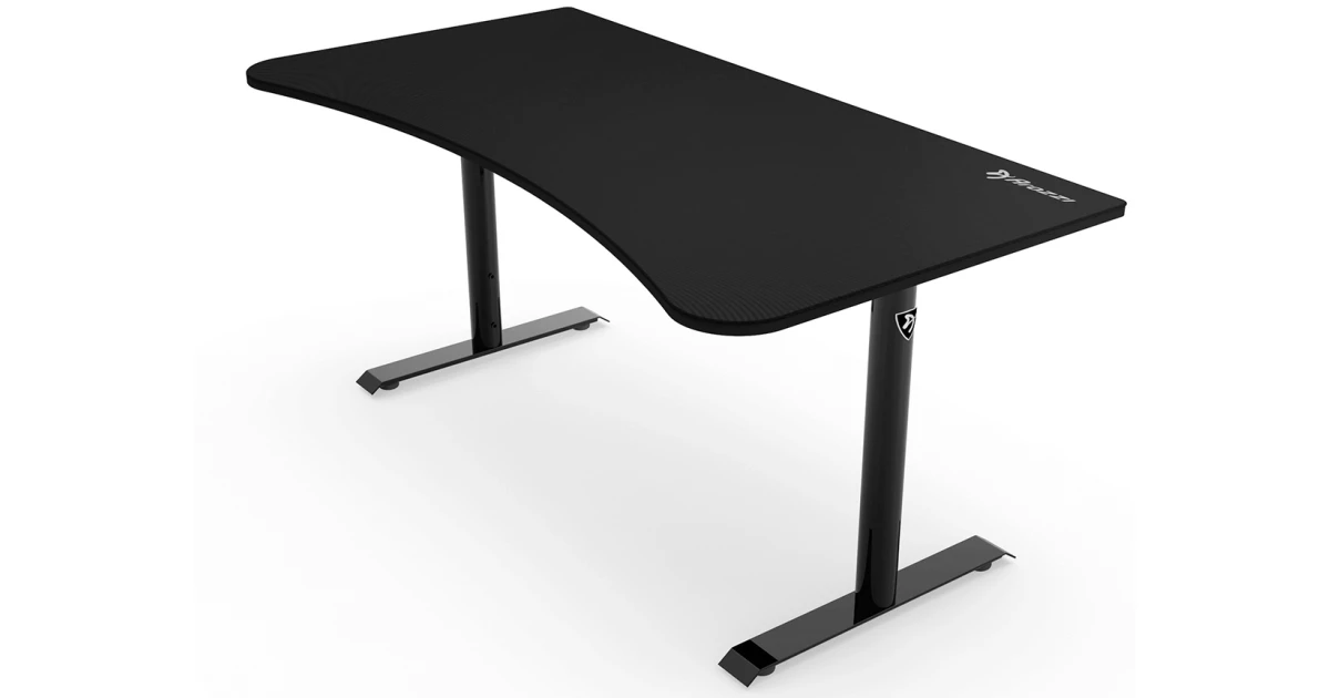 Arozzi Arena Ultrawide Curved Gaming Desk Water ResistantMat Custom Monitor Mount Cable Management - Pure Black