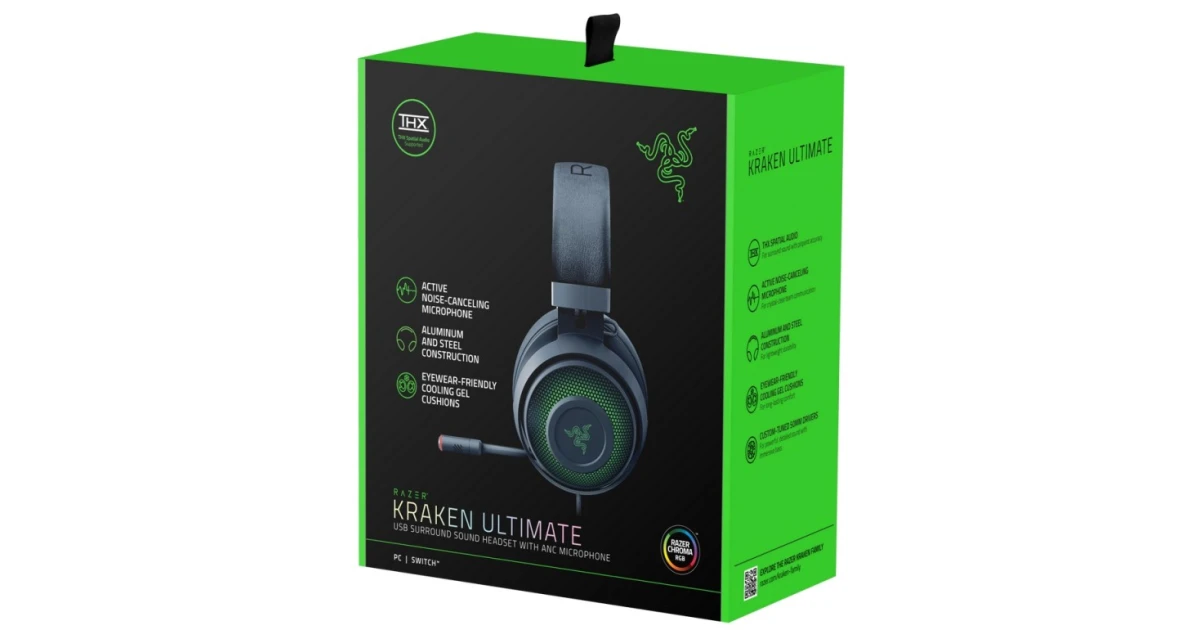Razer Kraken Ultimate USB Gaming Headset (Gaming Headphones for PC, PS4 and Switch Dock with Surround Sound, ANC Microphone and RGB Chroma)