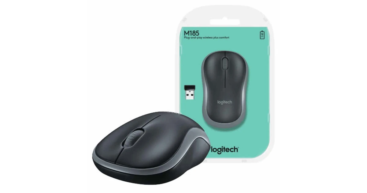 Logitech M185 Wireless Mouse, 2.4GHz with USB Mini Receiver, 12-Month Battery Life, 1000 DPI Optical Tracking, Ambidextrous PC/Mac/Laptop - Swift Grey