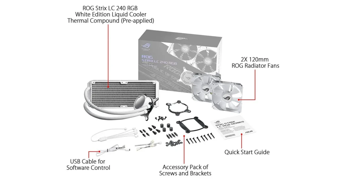 ASUS ROG STRIX LC 240mm RGB AIO CPU Water Cooler -White Edition