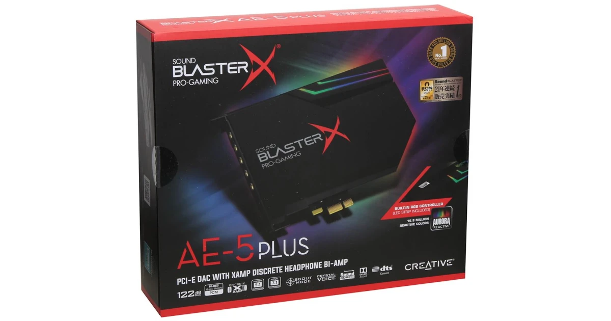 Creative Sound BlasterX AE-5 Plus SABRE32-class Hi-res 32-bit/384 kHz PCIe Gaming Sound Card & DAC with Dolby Digital and DTS Xamp Discrete Headphone Bi-amp