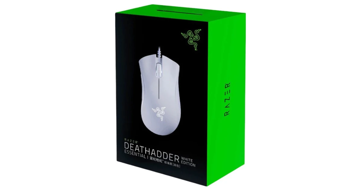 Razer DeathAdder Essential Gaming Mouse 6400 DPI Optical Sensor - 5 Programmable Buttons - Mechanical Switches - Rubber Side Grips - White Edition
